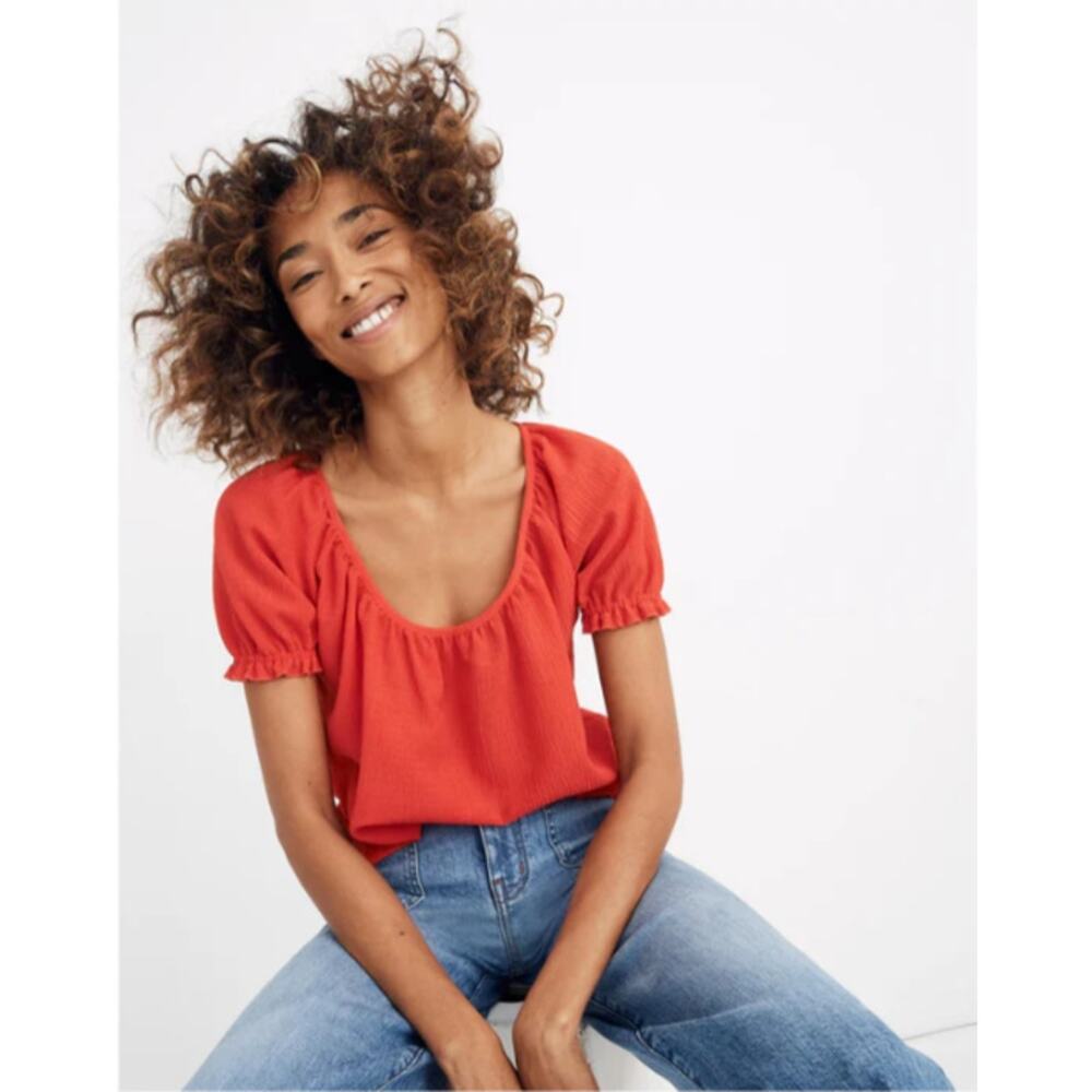 Madewell Texture & Thread Red Peasant Top in Red Size XL